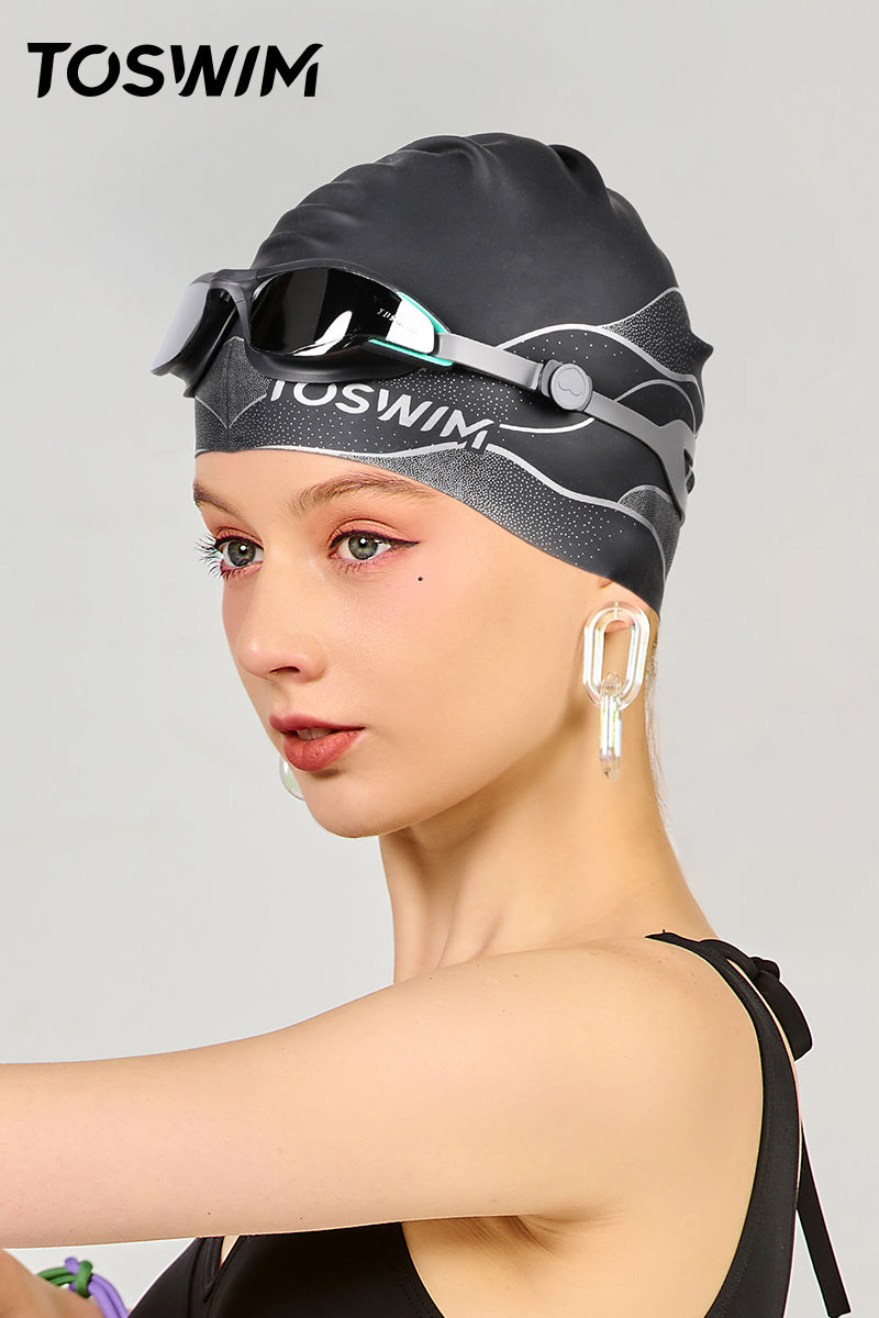TO SWIM Women's Black Crystal Silicone swimming cap | SEED OUTDOOR