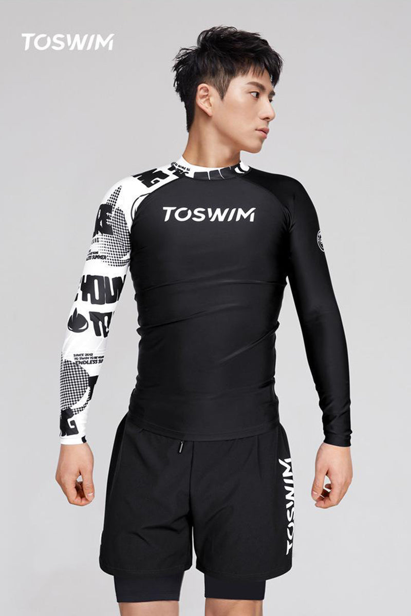 TO SWIM Men's Dazzling Letter Long Sleeve Two Piece UPF50+ Rash Guard ...