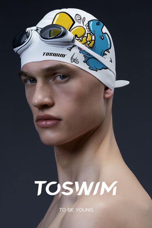 TO SWIM Men's Speech Dinosaur Silicone swimming cap | SEEDO OUTDOOR